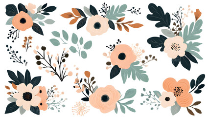 Creative 2D Doodle Floral Illustrations Text Space for Versatile Designs, Greeting Cards, Invitations