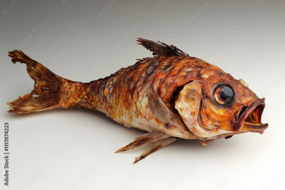 Poster a close-up view of a fish on a white surface, perfect for use in medical or science illustrations