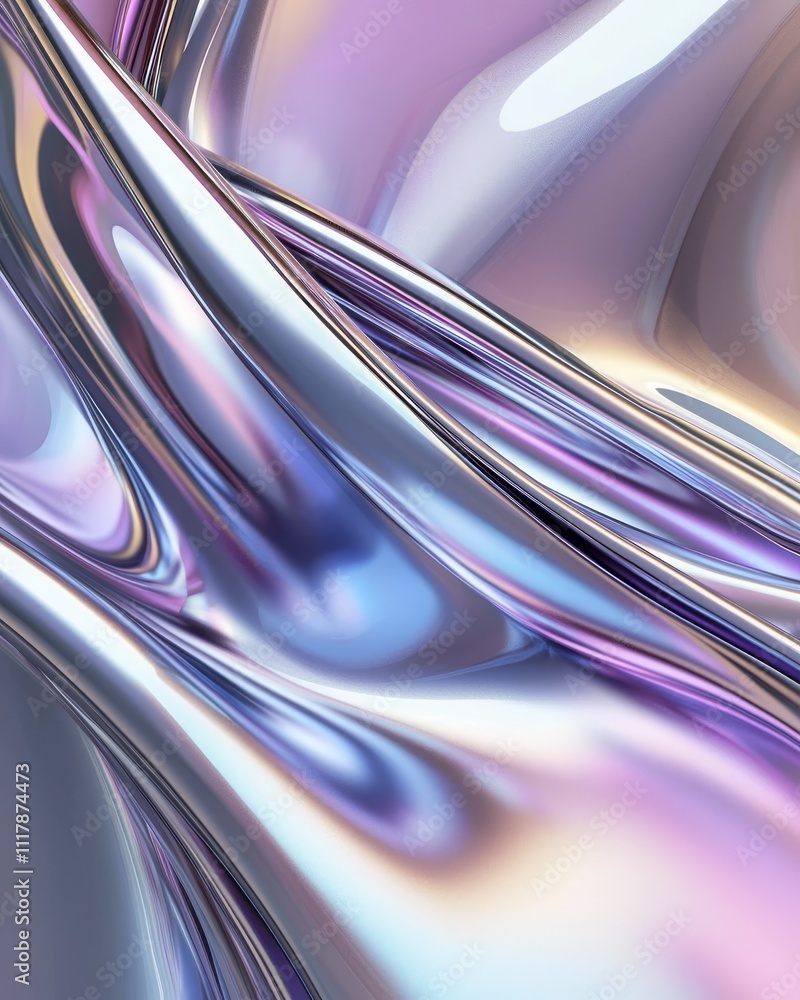 Poster a mesmerizing abstract swirl of metallic hues with smooth flowing lines in a blend of purples and bl