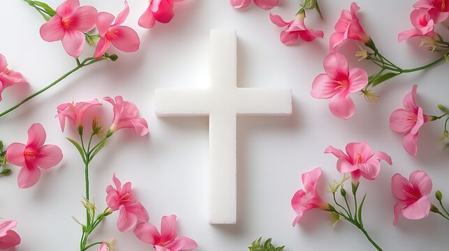 Pink Floral Cross for Spiritual Decor Celebrating Easter and Faith. Hope, rebirth, faith, spiritual growth, new beginnings, festivals