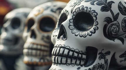 A gathering of colorful sugar skulls arranged together