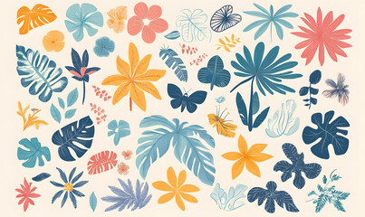 Creative 2D Doodle Floral Illustrations Text Space for Versatile Designs, Greeting Cards, Invitations