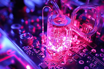 Fototapeta premium Illuminated glass component on circuit board.