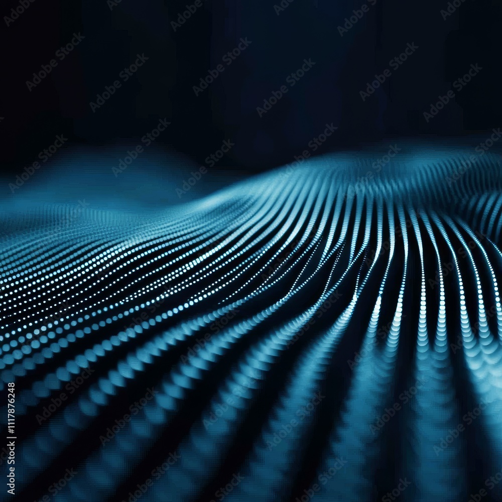 Poster abstract blue wave pattern with glowing dots, creating a sense of depth and movement in a digital la