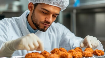  laboratory technician carefully inspecting small components or products for quality