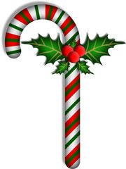 christmas candy cane and holly