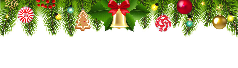 Cristmas Fir Tree And Holly Berry And Toys