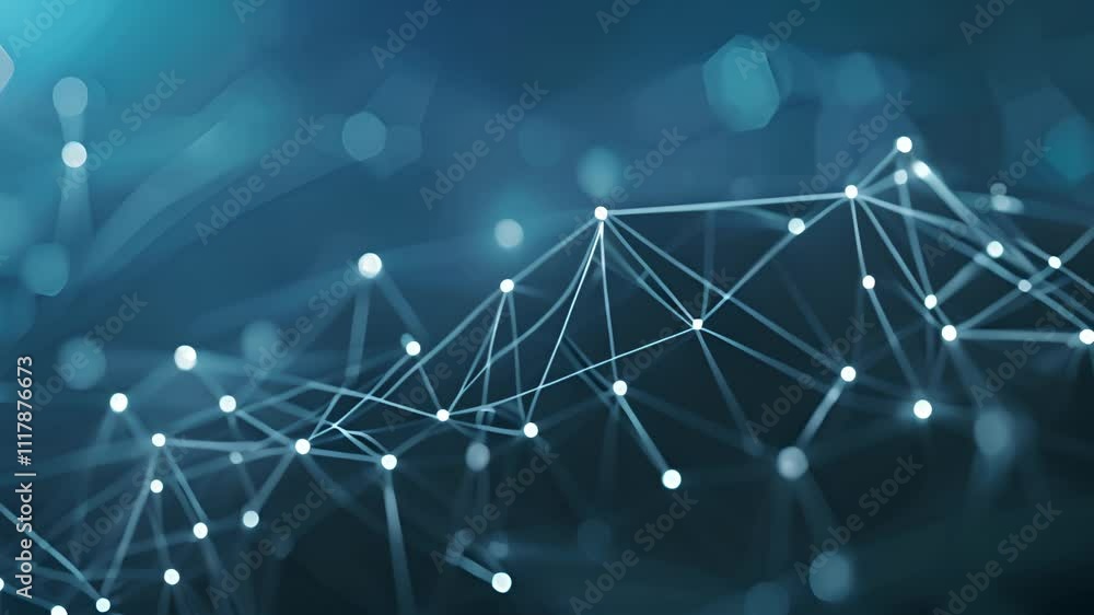 Poster abstract technology background with geometric lines and dots in blue color palette for design