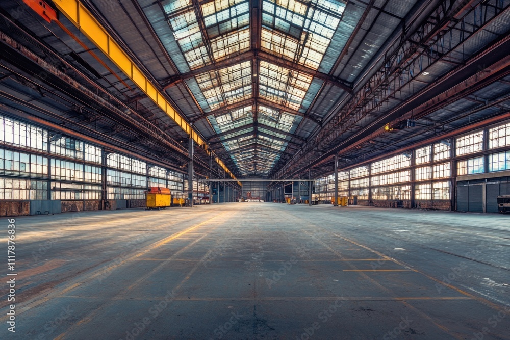 Poster Abandoned industrial building with many windows and a simple structure