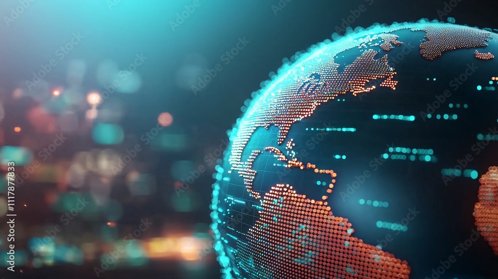 Poster digital globe with glowing data patterns and connections.