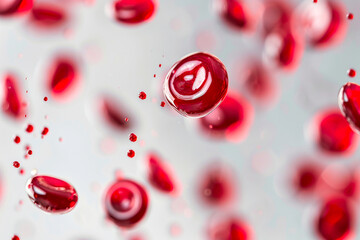 Floating red blood cells in a close-up view, emphasizing their structure and movement in the body.