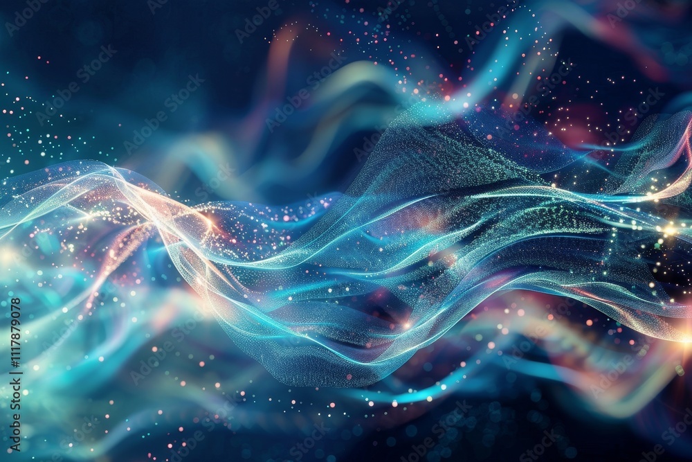 Poster abstract background featuring glowing lights and flowing waves, creating a vibrant and dynamic visua