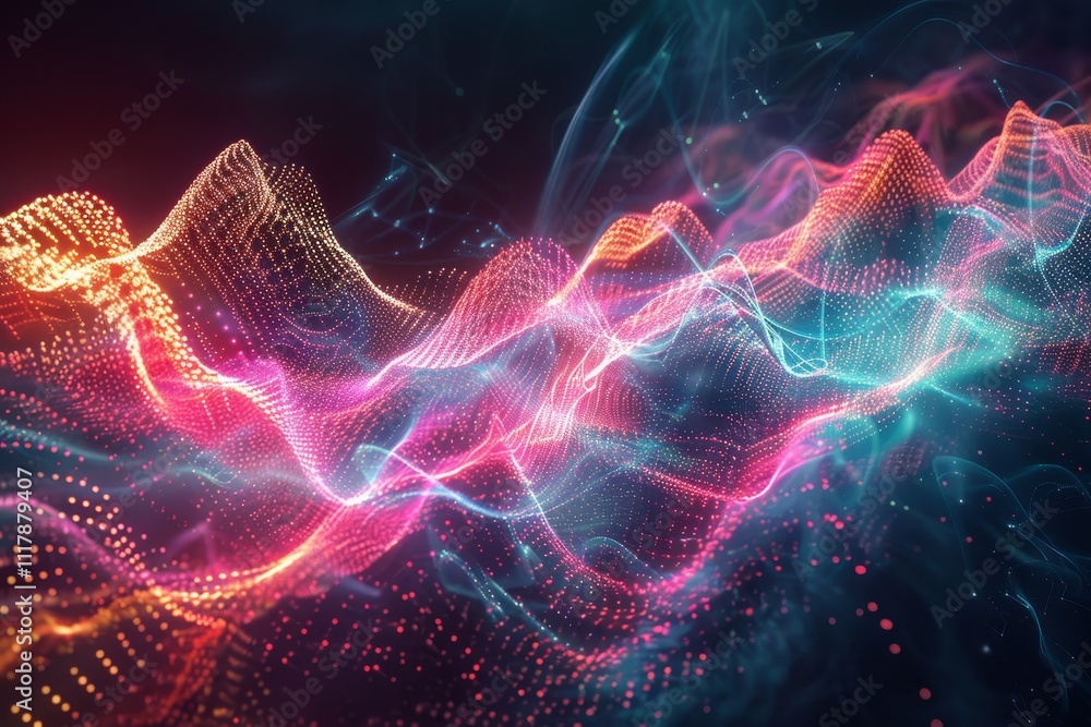 Poster abstract background featuring glowing lights and flowing waves, creating a vibrant and dynamic visua