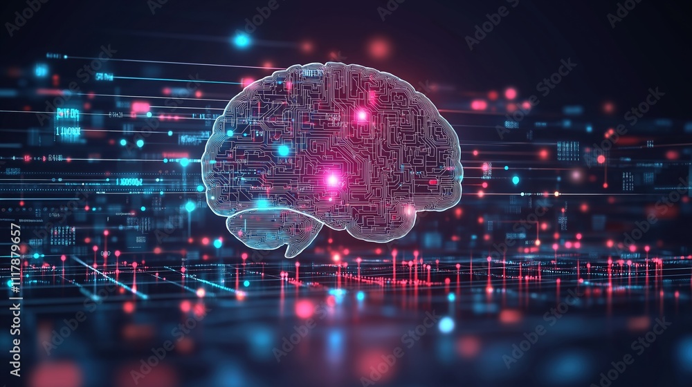 Aufkleber visual representation of artificial intelligence and data processing in a human brain concept