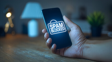 Spam call scam prevention concept. Smartphone displaying 