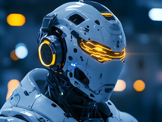 Fototapeta premium Futuristic Robot Helmet 3D Illustration