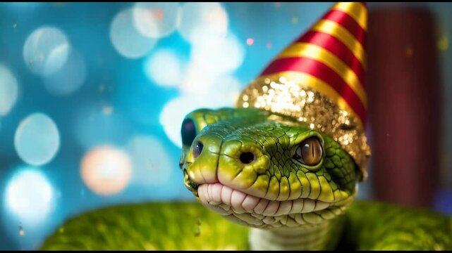 Green snake in a festive hat