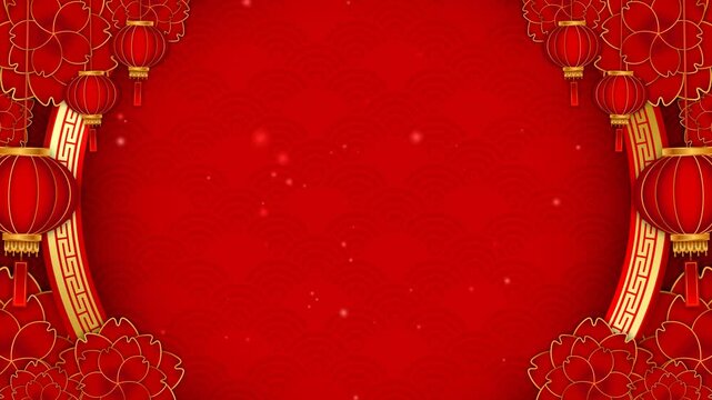 Chinese New Year Animation Background, with animated lantern or lamp, ornament, and red gold background for sale, banner, posters, cover design templates, social media wallpaper, Seamless Looping
