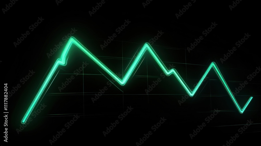 Aufkleber glowing green line graph showing fluctuating data on a dark background.
