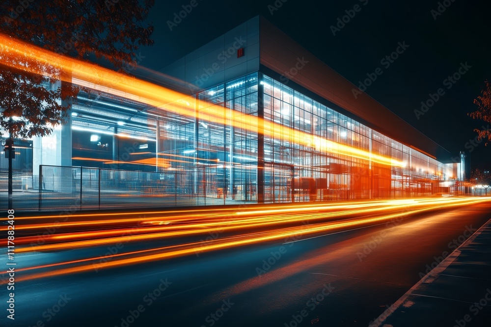 Poster modern factory night view with technical concepts an abstract visual representation