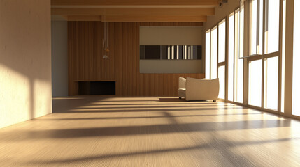 Obraz premium Großzügiges, minimalistisches Luxus-Wohnzimmer mit hohen Decken, Designer-Möbeln und raumhohen Fenstern, schafft elegante Atmosphäre durch Licht und Raum