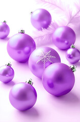 purple christmas balls, top view, layout