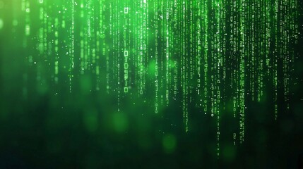 Digital green matrix background with glowing lines.
