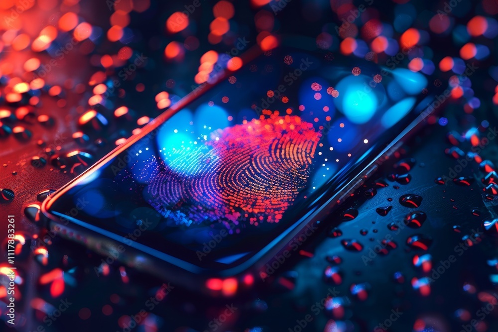 Poster a smartphone displaying a fingerprint on its screen, highlighting the device's biometric security fe