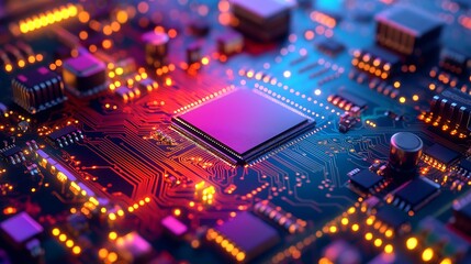 Obraz premium 3D rendered Processor chip on motherboard, technology concept.