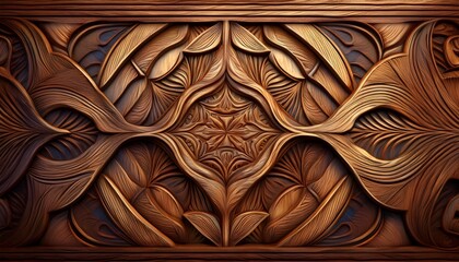 Decorative wood carving. Wooden background with ornaments.