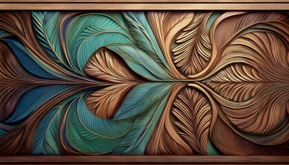 Decorative wood carving. Wooden background with ornaments.