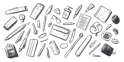 Obraz premium Collection of Writing and Drawing Tools in Black and White