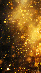 Obraz premium Dark background, gold particles, glitter on blurred background with a bokeh effect