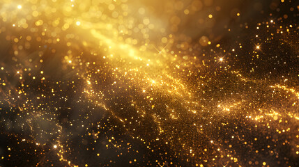 Fototapeta premium Dark background, gold particles, glitter on blurred background with a bokeh effect