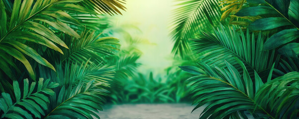 Lush green foliage creating a serene pathway in a vibrant jungle setting.