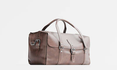 3d render of isolated vintage leather hand carry duffel luggage bag suitcase for travel