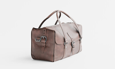 3d render of isolated vintage leather hand carry duffel luggage bag suitcase for travel