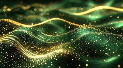 Luxurious Green Waves with Golden Lines and Shimmering Details