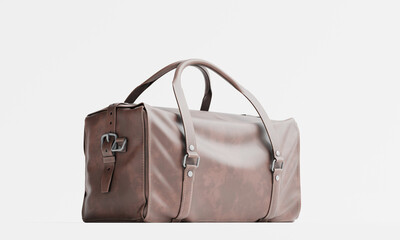 3d render of isolated vintage leather hand carry duffel luggage bag suitcase for travel