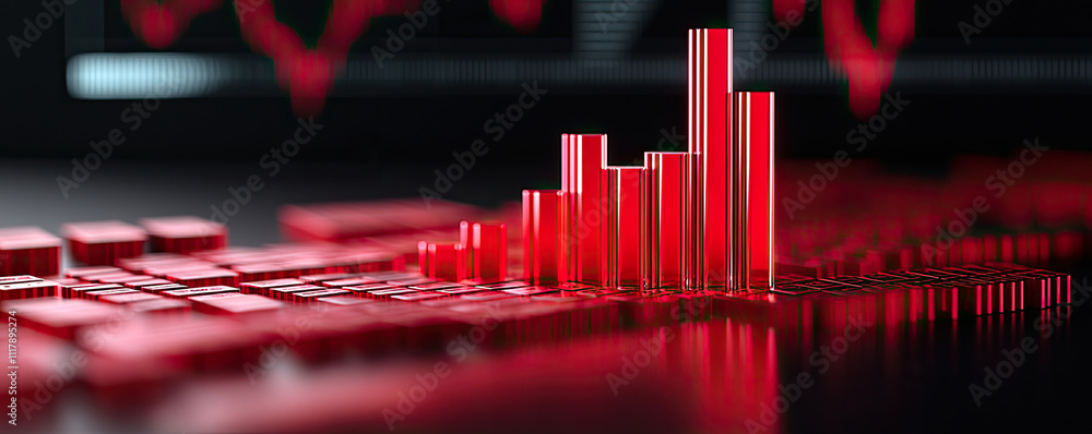 Poster a close-up view of a red data visualization chart showcasing market trends.