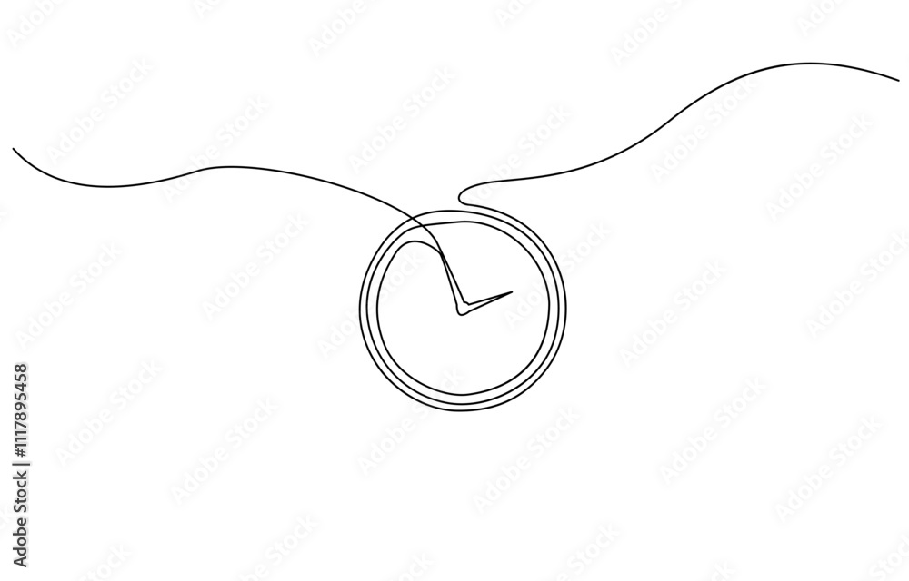 Poster continuous one line drawing of vintage alarm clock vector design, clock drawn symbol. one line art c