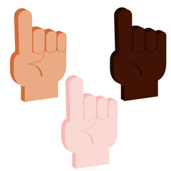set of vector isometric palm icon with pointing finger in three skin colors11