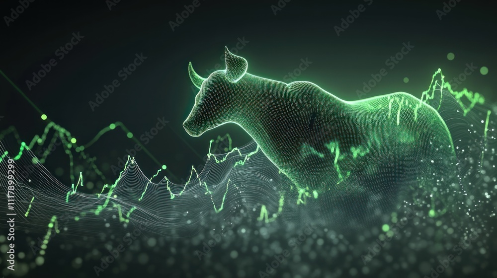 Aufkleber here's a caption and keyword list suitable for stock photo submission.. glowing bull market symbol o