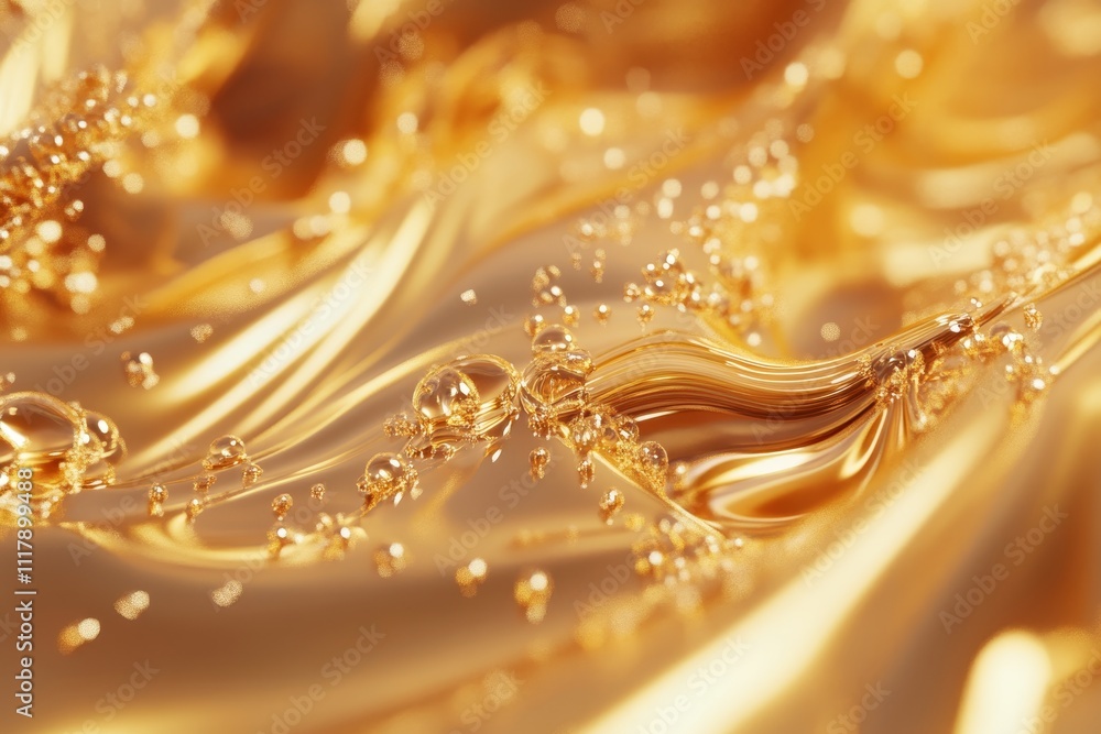 Fototapete 3d rendering of a background featuring golden liquid oil bubbles for a visual display