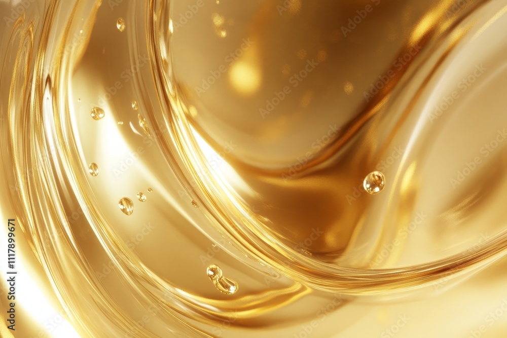 Aufkleber 3d rendering of golden liquid oil bubbles creating an enchanting background effect