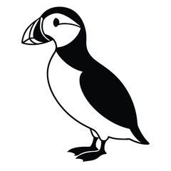 a black and white line drawing of a puffin bird