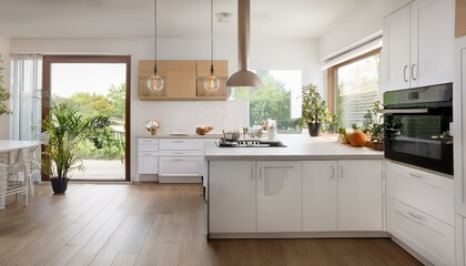 Modern kitchen design with white cabinetry and neutral accents creating a clean and minimalist look