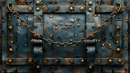Naklejka premium Rusty Metal Door With Chain 3D Illustration