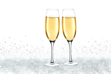White and Platinum Champagne Flutes with Glitter Design
