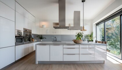 Bright white and neutral kitchen with large island and stylish bar stools for casual dining experiences